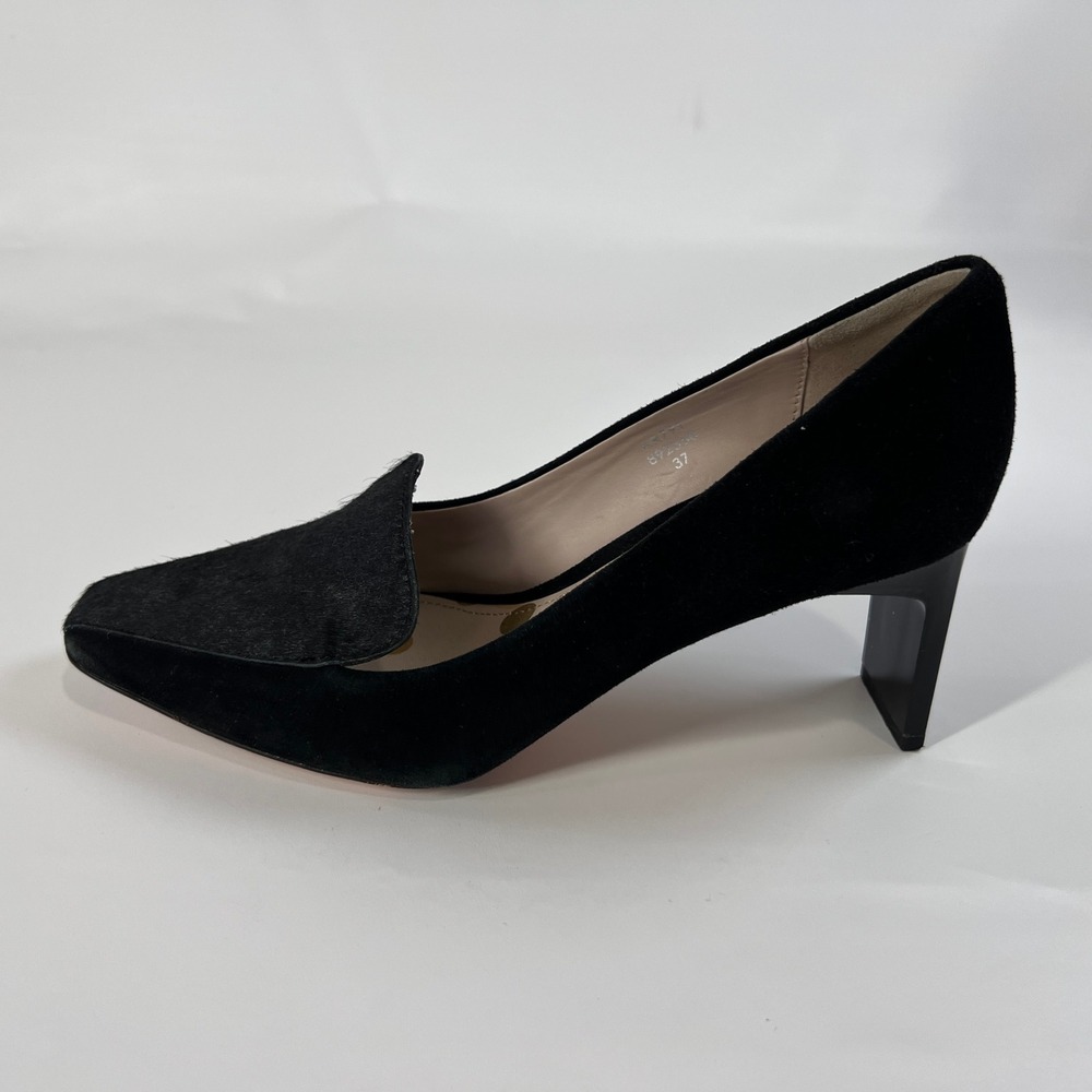 Boden Millie Courts Black Haircalf Leather Heels Size 37‎ Block HeelLoafer Style - Picture 5 of 10
